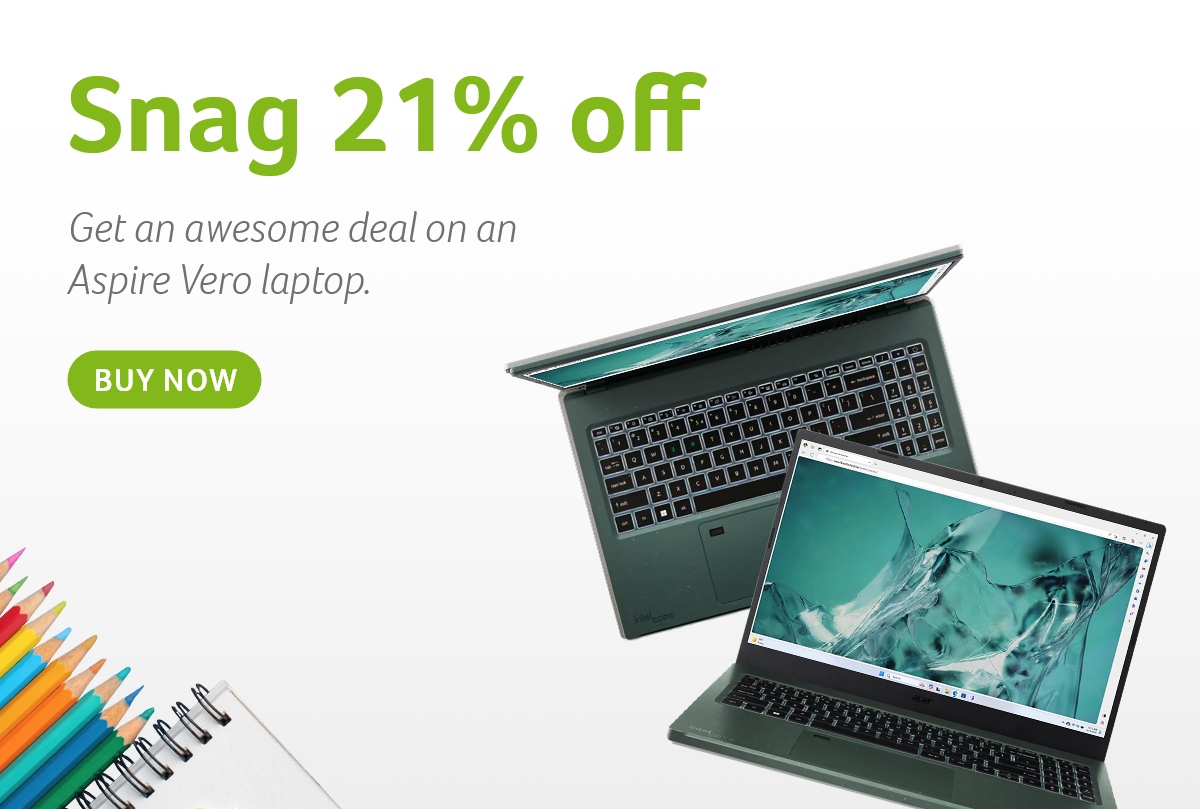 Save 21% on an Aspire Vero Green Laptop