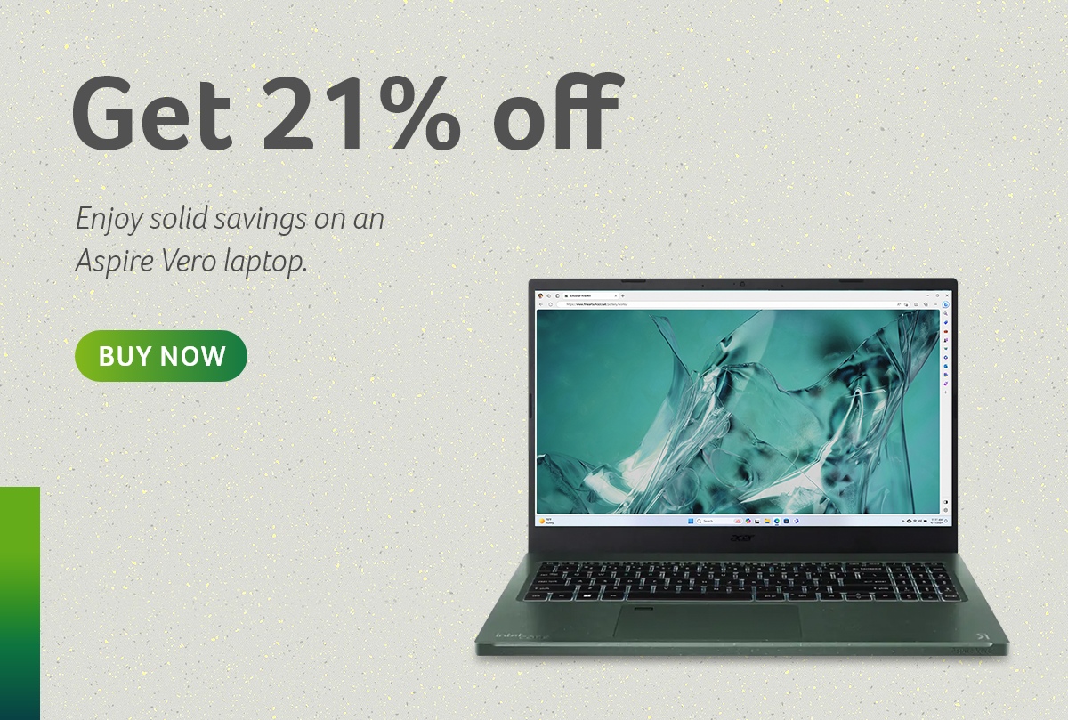 Get 21% off a Aspire Vero Green Laptop 